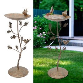 29.9" H Cast Iron Bird Baths for Outdoors, Vintage Pedestal Bird Bath with Bird Statues Metal Birdbaths Bird Feeder Bowl Tray Garden Yard Decoration, Copper