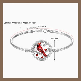 Talonior Cardinal Bracelet for Women Sterling Silver Red Cardinal Bracelet Bangle Jewelry Cardinal Appear When Angels Are Near Memorial Sympathy Mothers Day Gifts