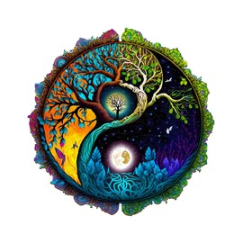Jigfoxy Wooden Puzzles for Adults, Tree of Life Wooden Jigsaw Puzzles, Unique Zen Shape Puzzles, Christmas Thanksgiving Gifts for Family Friend(XL-20 * 20in-630psc)