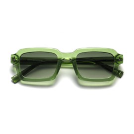 OPULIZE EDG Sunglasses for Men & Women - Vintage Rectangular Transparent Frame with Spring Hinges - Trendy Retro Sunglasses with UV400 Protection Lenses - Transparent Green with Green Gradient Lenses