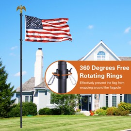 Wphold Flag Poles for Outside in Ground: 10 FT Flag Poles in Ground with 5 Pronges Base, Flag Pole Kit with 3x5FT American Flag for Yard Residential Commercial