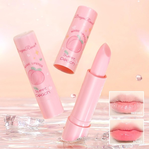 Mrettick 3 PCS Peach Lip Balm Color Changing Lipstick Set,