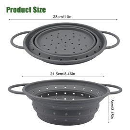 Silikon Sieb Faltbar,21.5 cm Faltbares Sieb Grau BPA-frei,Salatschleuder Faltbar Platzsparend, Nudelsieb Faltbar Leicht zu Reinigen, Spülmaschinenfest,Faltbares Spülensieb für Kochen & Abtropfen