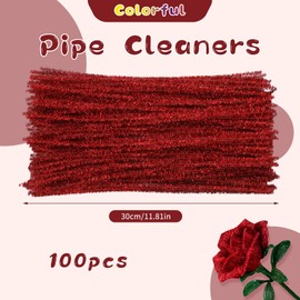 ZXIIXZ 100Pcs Pipe Cleaners Craft, Glitter Pipe Cleaners Crafting Creative Hand Craft Supplies for Festivals Bouquet DIY Crafts Decorations/Glitter Red