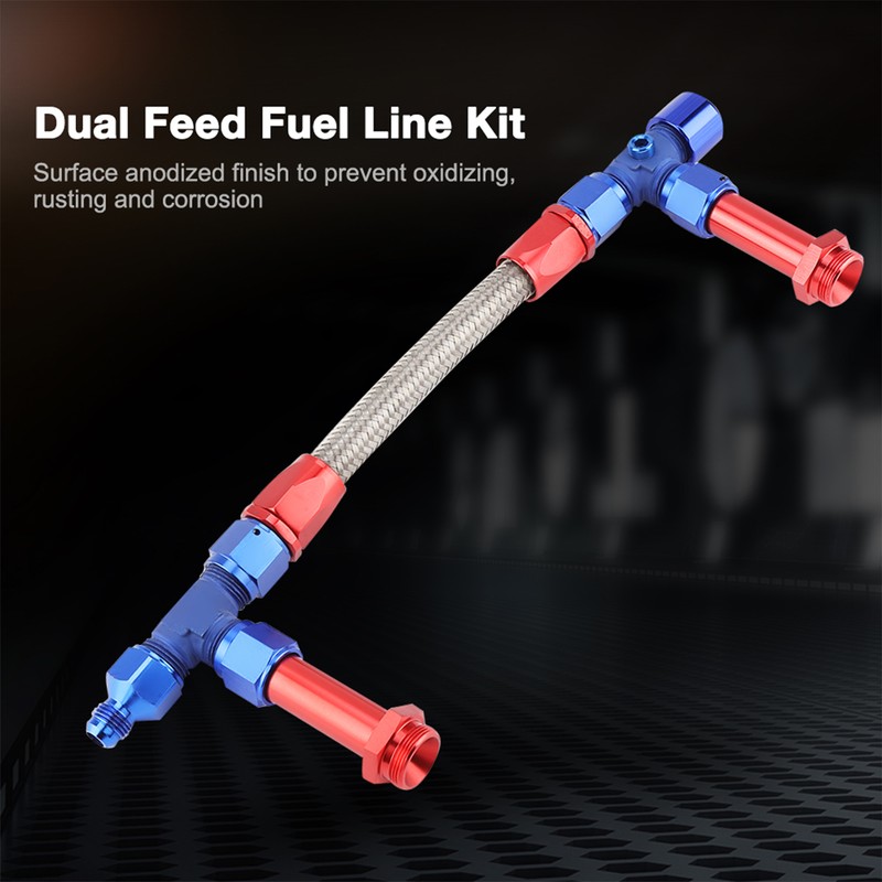 AN8 Braided Dual Feed Fuel Line Kit Carb Fittings for