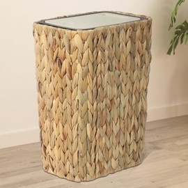 Trongee Boho Trash Can with Lid for Bathroom,3 Gallon Small Rattan Garbage Can with Press Top Lid,Woven Wastebasket and Hamper 2 in 1 Wicker Trash Basket for Bathroom,Kitchen,Living Room,Bedroom