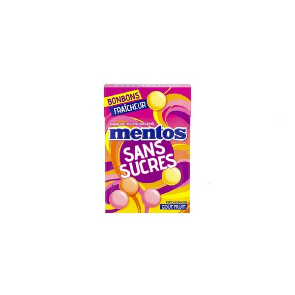 mentos- Minis Bonbons Mentos Sans Sucres Fruit - Tendres et Croquants - Goût Fruité - Boite Refermable à Emmener Partout et à Partager - 49,5 g