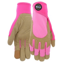 Miracle-Gro MG86208/WML Synthetic Leather Palm Gloves –Medium-Large, Women’s High Dexterity Spandex Back Gloves with Hook and Loop Closure