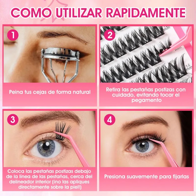 96pzs Pestañas Postizas Kit Con Rizador De Pestañas Y Pinzas