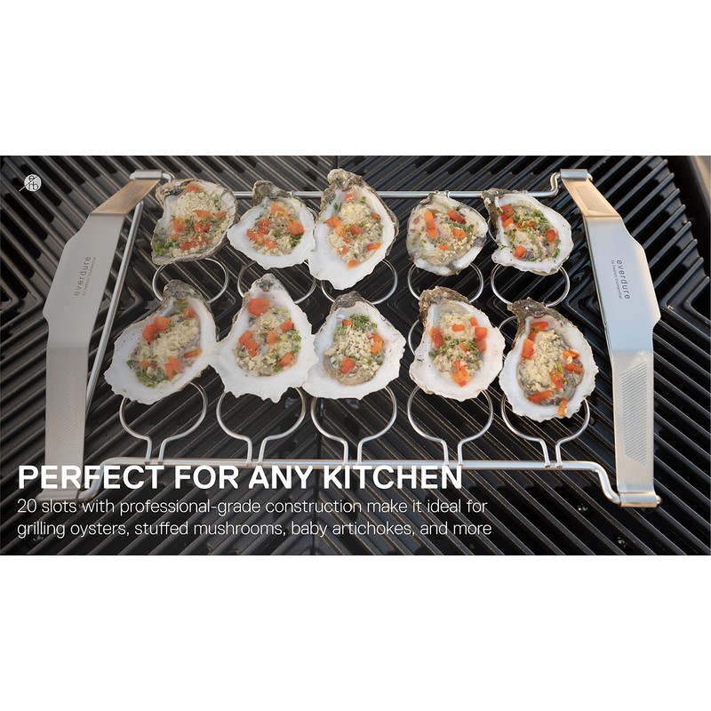 Everdure Grilling Oyster Rack: Brushed Stainless Steel, Easy Grip Handles,
