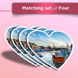 Vinyl Heart Stickers (Set of 4) - Fishing Boats Mevagissey Cornwall Fun Decals for Laptops,Tablets,Luggage,Scrap Booking,Fridges #45024