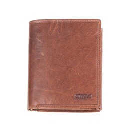 MIKA 42221 - Genuine Leather Wallet in Portrait Format, Wallet with RFID Protection, 8 Card Slots, 4 Slip Pockets, 2 Note Compartments and Coin Compartment, Brown Wallet, Approx. 12 x 10 x 2.5 cm,