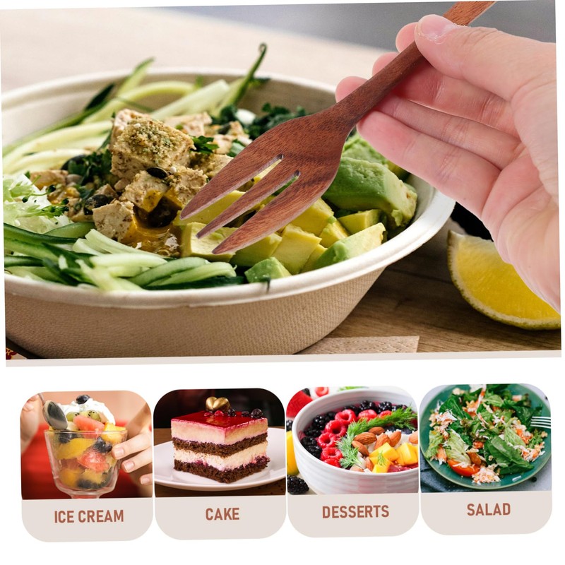 Hoement Wooden Kitchen Utensil Handle Fork Mixing Fork for Salad