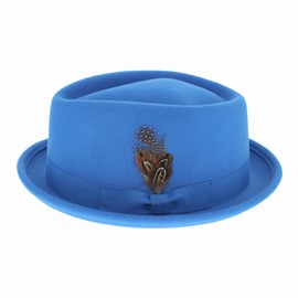 Belfry Crushable Porkpie Fedora Hat Men's Vintage Style 100% Pure Wool in Black Brown Grey Navy Pecan and Striped Band (US, Alpha, Medium, Royal Blue)