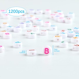 Naler 1200 Cuentas Redondas de Acrílico con Letras Blancas Redondas Coloridas del Alfabeto para Hacer Joyas Pulseras Collares