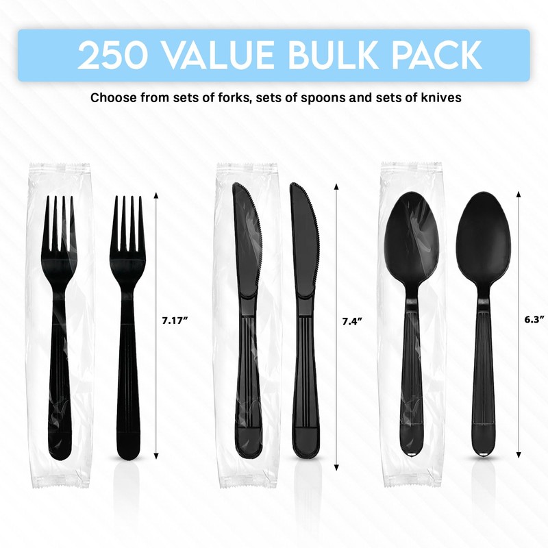 Klex 250 Individually Wrapped Disposable Utensil Sets with Heat Resistant,