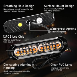 MIRUNNY Amber Led Grille Strobe Lights,12-LED Emergency Warning Light Bar, Universal Surface Mount, 23 Flashing Mode, for Off Road Vehicle ATVs Truck,4PC Pack (PZ-CB-02-Y)
