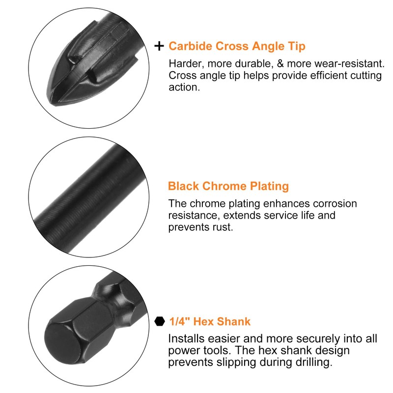 HARFINGTON 12pcs Concrete Masonry Drill Bits 6mm (1/4") Tungsten Carbide