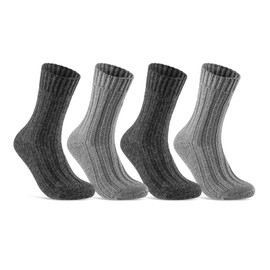 Alpaca Socks for Men/Women, Woollen Socks, Warm Winter Socks, 4 Pairs, Charcoal Grey