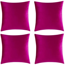 GIGIZAZA Set of 4 Hot Pink Throw Pillow Covers 18x18 Soft Velvet Pillow Covers Modren Decorative Pillows Covers Couch Sofa Living Room Pillowcase