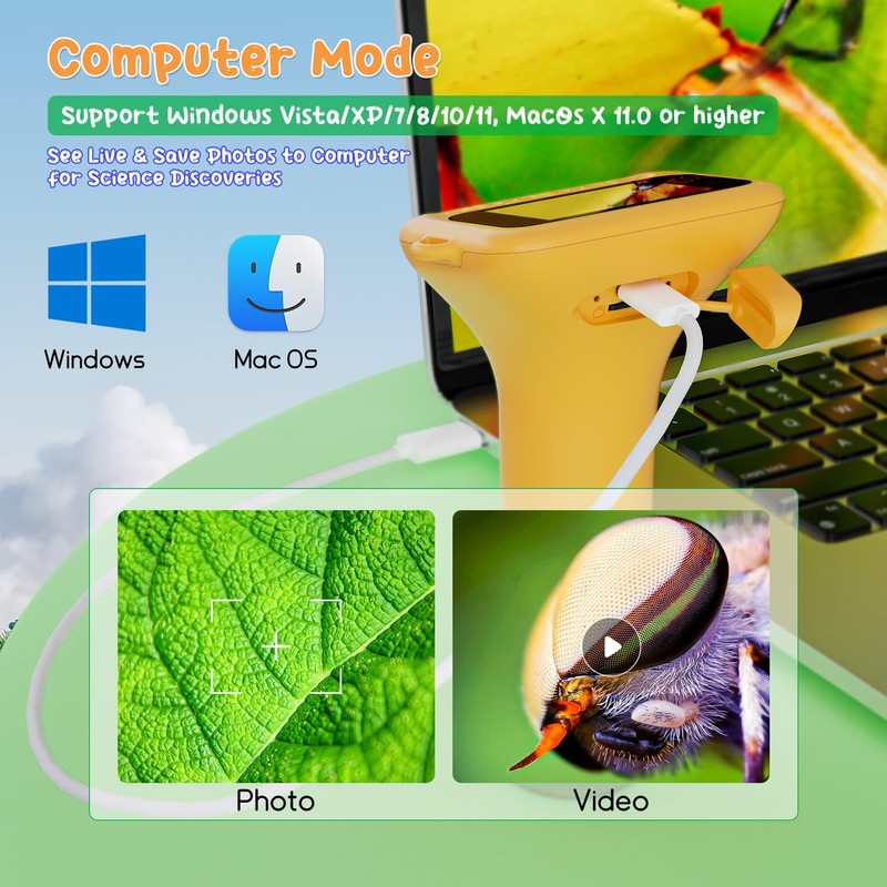 SKYBASIC Digital Microscope for Kids, 2" Screen 1000X Handheld Microscope