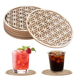Pack of 10 Flower of Life Coasters, 10 x 10 cm, Wooden Flower of Life, Coasters, Drinks Coasters, Coffee Coasters for Bars, Kitchens for Drinks, Coffee, Tea