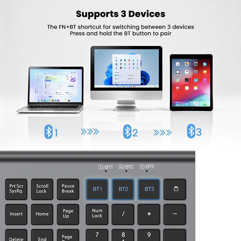 Rechargeable Wireless Bluetooth Keyboard and Mouse Combo, Full Size Silent