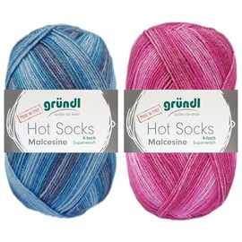 2 x 100 g Gründl Hot Socks Malcesine (Sock Wool Made from 75% Virgin Wool, 25% Polyamide (Superwash) (Ocean + Fuchsia)