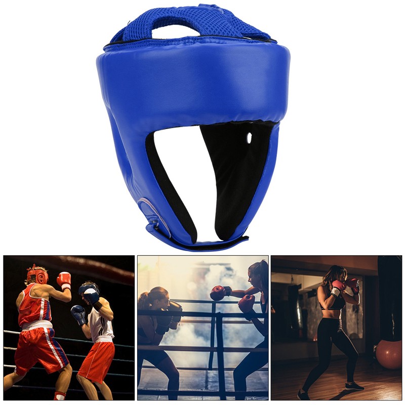 Boxing Helmet PU Leather Adjustable Head Guard Sanda Kickboxing Training
