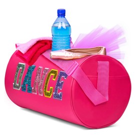Dance Duffle Bag for Girls, Kids Travel Bag with Adjustable Carry on and Handy Pouch, Dance Accessories for Girls, Teens (Fuchsia/Multi)