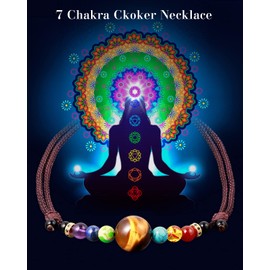 Jewboo Natural Tiger Eye with 7 Chakra Choker Necklace for Women Men Crystal Necklaces Chokers wealth Meditation Yoga Crystals and Healing Stones