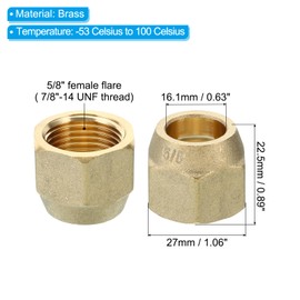 PATIKIL 5/8" Brass Flare Nut, 5pcs SAE 45 Degree Copper Flare Tube Fitting Brass Pipe Fitting for Air Conditioner Copper Pipe Extension Water Gas Line, Matte