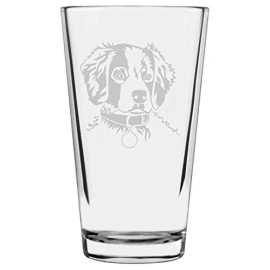 Etched Laser Art Brittany Spaniel Dog Themed Etched All Purpose 16oz Pint Glass