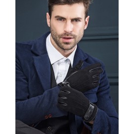 Men's Lambskin Leather Winter Gloves, Italian Nappa, Touchscreen,Black,9"