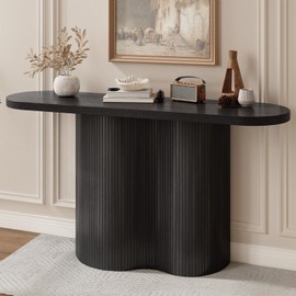 ONBRILL 57-Inch Long Entryway Table, Tambour Waterfall Design Console Table Behind Couch, Modern Wood Accent Sofa Table for Entrance, Hallway, Living Room, Black