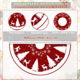 Christmas Tree Skirt 36 Inch Christmas Tree Reindeer Snowflake Red Tree Skirt Christmas Tree Mat for Under Holiday Party Indoor Outdoor Tree Decoration (Red)
