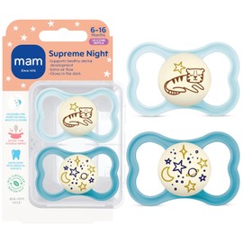 MAM Supreme Night Baby Pacifier, for Sensitive Skin Pezón Patentado, 2 Pack, 6-16 Meses, Niño