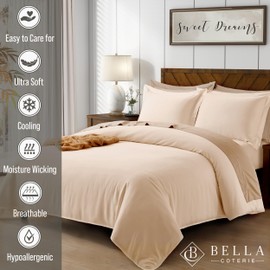 Bella Coterie Luxury Bamboo King Size Duvet Cover Set | Organically Grown | Ultra Soft | Cooling | Two Luxury Pillow Shams | Bamboo Viscose Bedding | 106 x 94 | No Insert [Champagne]