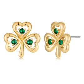MUYAN St Patricks Day Shamrock Earrings for Women Gold Plated Green, Love Clover Horseshoe Stud Earrings for Irish Festival Jewelry
