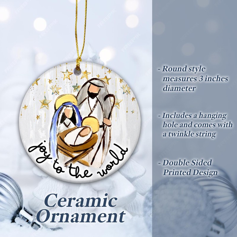 Joy to The World Ceramic Ornament, Double Sided Printed Design,