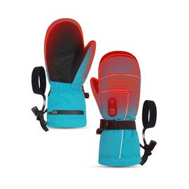 Heated Gloves for Kids, 7.4V 2200mAh Rechargeable Battery Winter Ski Gloves for Boys Girls, Water Resistant Windproof Heated Mittens for Children, Outdoor Skiing Snowboarding Sledding Cold Weather