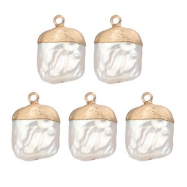 PATIKIL Natural Freshwater Pearl Charm, 5 Pcs Culture Square Pearl Beads Links Connectors with Hole for Necklace DIY Ocean Pendants Jewelry Making, Beige