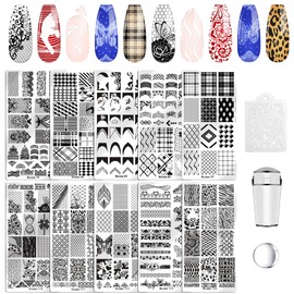 13Pcs Nail Stamping Plates Set - Lace Series Nail Art Stamper and Scraper Kit, Professional Stainless Steel Polish Stencil Templates for DIY Manicure Salon Design