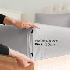 100% Cotton Fitted Sheet 140 x 200 cm - Flat Sheet 140 x 200 cm for Mattresses up to 30 cm Height - Premium Bed Linen Made of 400 Thread Count Cotton - Single Pack Fitted Sheet 140 x 200 - Light Grey