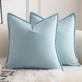 Mandioo Set of 2 Neutral Cotton Cushion Covers, 50 x 50 cm, Decorative Cushion Covers, Boho Sofa Cushion, Decorative Cushion Cover for Sofa, Couch, Living Room, Bedroom, Light Blue