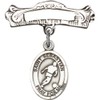 Sterling Silver Baby Badge with St. Sebastian/Soccer Charm and Arched