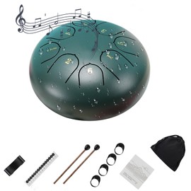 GlamRove Rain Drum for Outside Garden, 6 Inches 8 Notes Chakra Drum for Rain Outdoor, Drum Rain Chime for Garden & Outdoor Use, Professional Steel Tongue Drum for Beginner Adult Kids (Green)