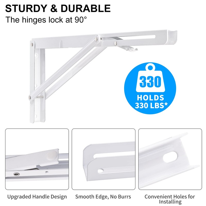 YUMORE Folding Shelf Brackets, 16 Inch Heavy Duty Collapsible Shelf
