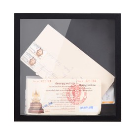 eletecpro 8x8 Inch Shadow Box with Real Glass Cover and Top Slot, Display Case Frame for Tickets, Flower, Pictures, Black