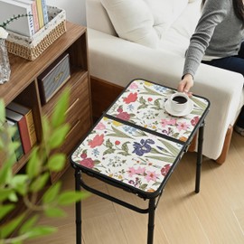 YihuiKo Small Camping Table, Vintage French Flowers Pattern Folding Table, Adjustable Height, Lightweight & Portable Outdoor Picnic Table with Carry Handle for Patio, Living Room, Travel